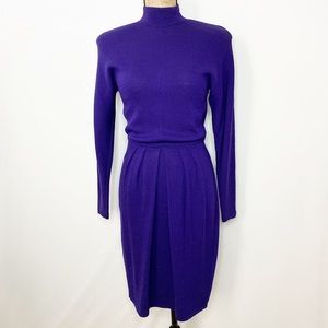 St. John Purple Knit Long Sleeve Dress VTG